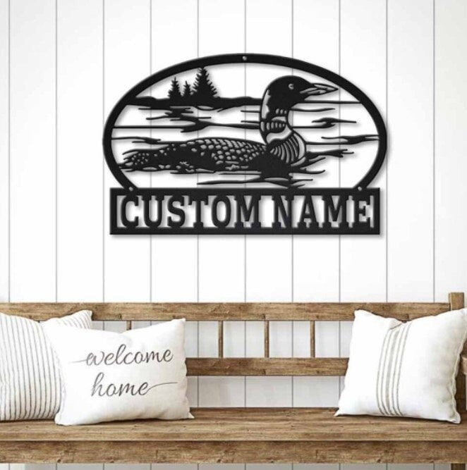 Custom Loon Metal Sign Lake House Decor, Lake House Sign, Family Name Sign, Hunting Bird, Metal Sign Custom, Welcome Sign Laser Cut Metal Signs Custom Gift Ideas