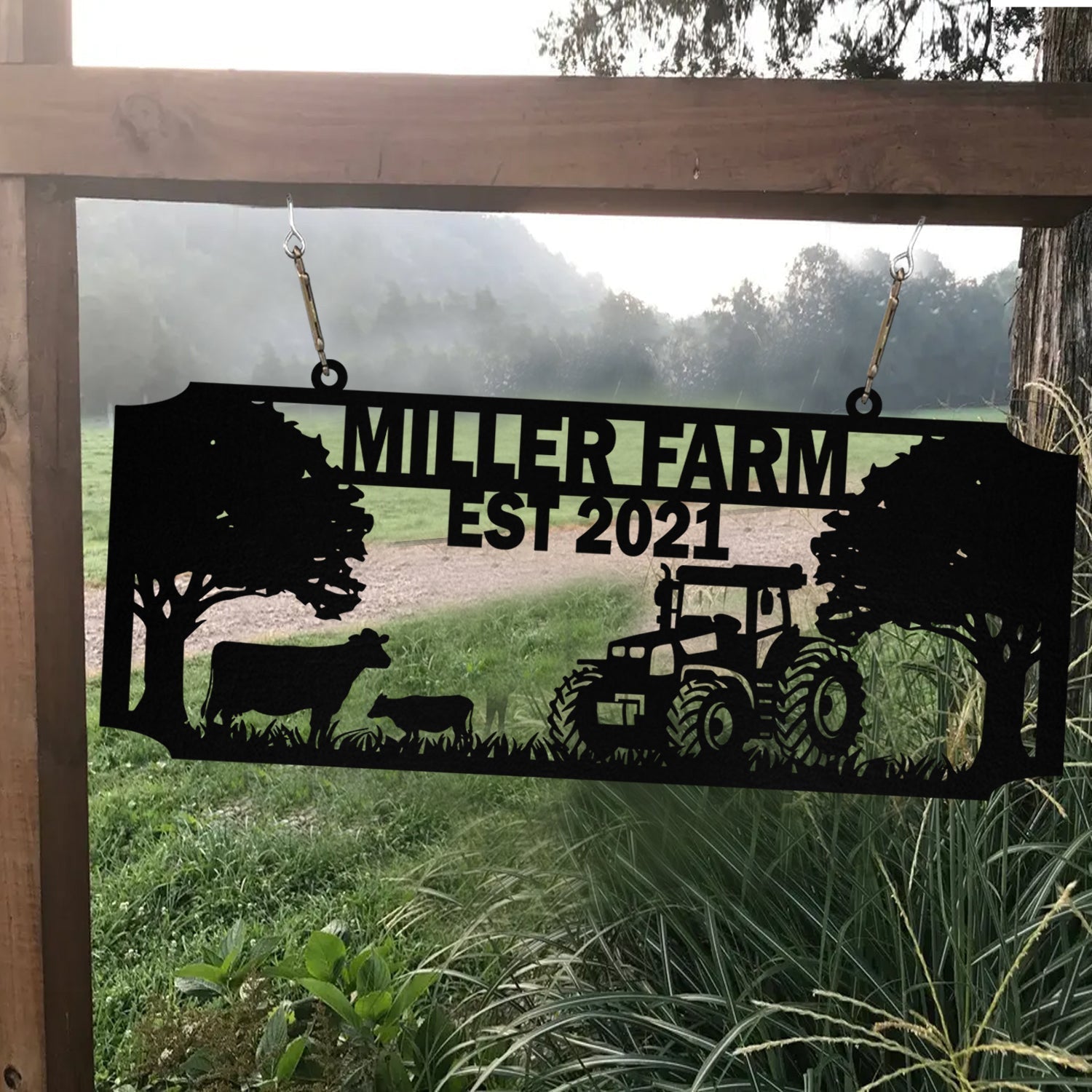 Personalized Metal Farm Sign Cow Tractor Monogram, Custom Outdoor Farmhouse, Front Gate Laser Cut Metal Signs Custom Gift Ideas