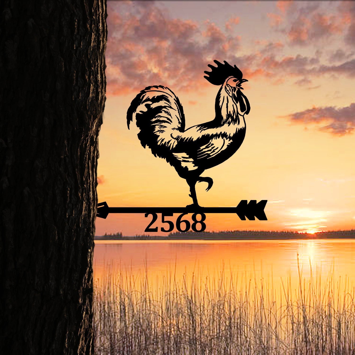 Customized Rooster Tree Stake, Chicken Metal Sign, Farm Decor Laser Cut Metal Signs Custom Gift Ideas