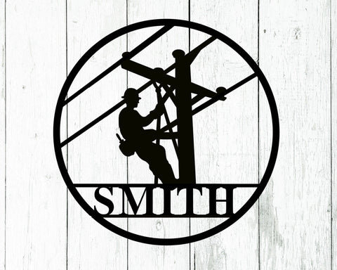 Lineman Last Name Metal Sign, Lineman Gift, Lineman Sign, Personalized Lineman, Christmas Gift, Custom Metal Sign, Door Hanger Laser Cut Metal Signs Custom Gift Ideas