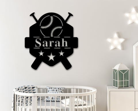 Softball Baseball Name Sign, Nursery Decor, Personalized Metal Sign, Metal, Personalized Name Sign, Metal Name Sign, Kids Name Sign, Sports, Metal Laser Cut Metal Signs Custom Gift Ideas