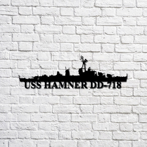 Uss Hamner Dd718 Navy Ship Metal Sign, Memory Wall Metal Sign Gift For Navy Veteran, Navy Ships Silhouette Metal Sign Laser Cut Metal Signs Custom Gift Ideas