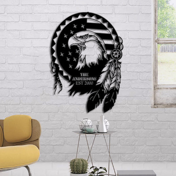 Dreamcatcher With Eagle Customized Family Name Metal Wall Art Laser Cut Metal Signs Custom Gift Ideas