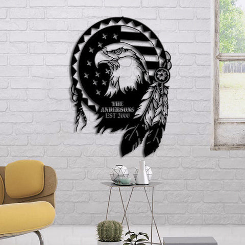 Dreamcatcher With Eagle Customized Family Name Metal Wall Art Laser Cut Metal Signs Custom Gift Ideas