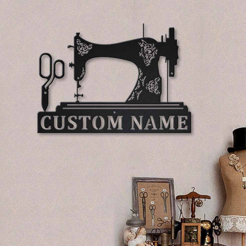 Personalized Name Sewing Machine And Sewing Scissors Metal House Sign Laser Cut Metal Signs Custom Gift Ideas