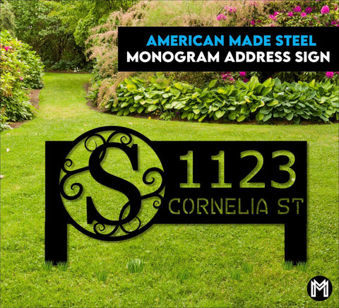 Monogram Address Sign, Metal, Modern Address Sign For Yard, Address Plaque, Yard Sign, Address Sign With Stakes, Hanging Address Sign Laser Cut Metal Signs Custom Gift Ideas