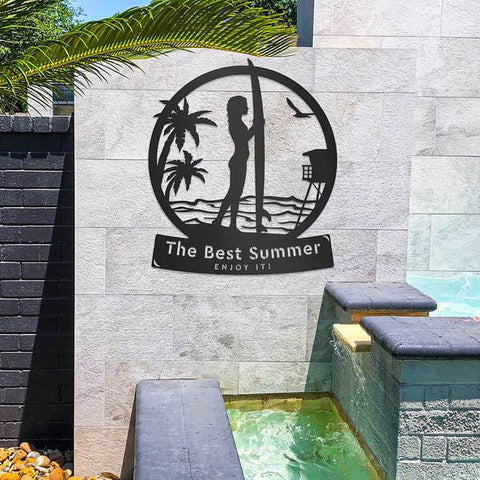 Longboard Female Surfer Monogram, Cut Metal Sign, Metal Wall Art, Metal House Sign Laser Cut Metal Signs Custom Gift Ideas