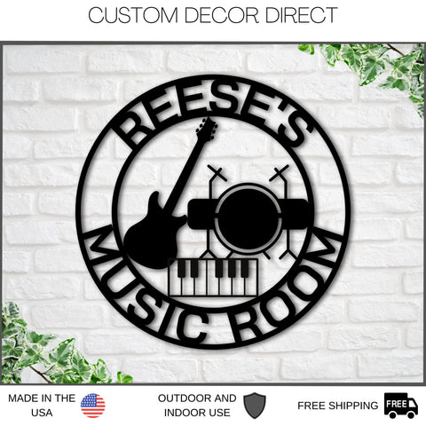 Custom Music Room Sign, Music Studio Metal Sign, Personalized Music Decor, Musical Instruments Sign, Musician Gift, Guitar Drums Keyboard Laser Cut Metal Signs Custom Gift Ideas
