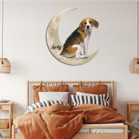 Beagle And Moon Funny Personalized Cut Metal Sign, Custom Christmas Gift Wall Decoration For Dog Lovers Laser Cut Metal Signs Custom Gift Ideas