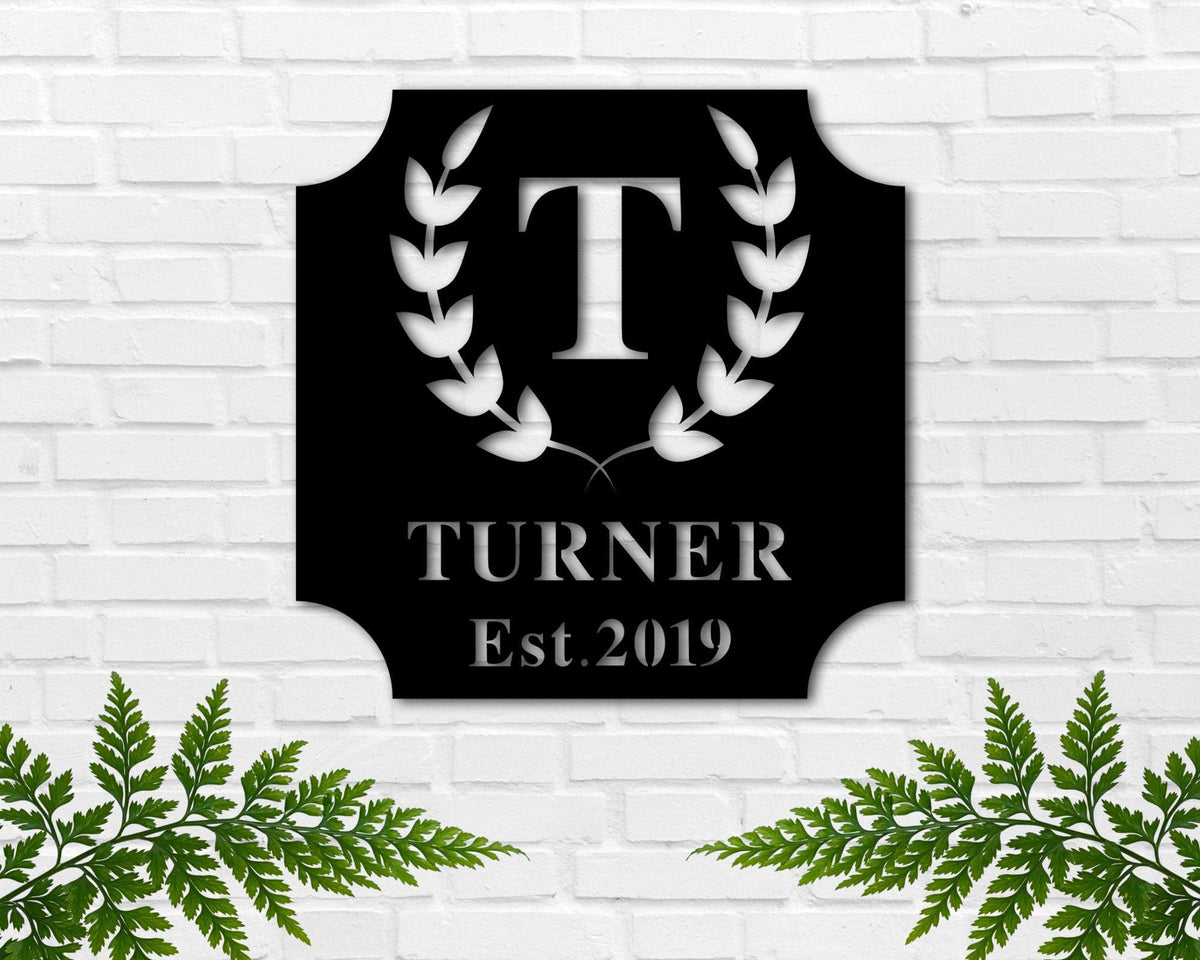 Personalized Metal Sign, Last Name Sign With Initial, Established Family Sign, Metal Sign, Wreath Sign, Wedding Gift, Anniversary Gift Laser Cut Metal Signs Custom Gift Ideas