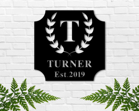 Personalized Metal Sign, Last Name Sign With Initial, Established Family Sign, Metal Sign, Wreath Sign, Wedding Gift, Anniversary Gift Laser Cut Metal Signs Custom Gift Ideas