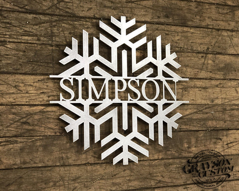 Custom Monogram Modern Snowflake Personalized Name Sign Farmhouse Decor Christmas Gift Metal Word Art Custom Holiday Decor Laser Cut Metal Signs Custom Gift Ideas