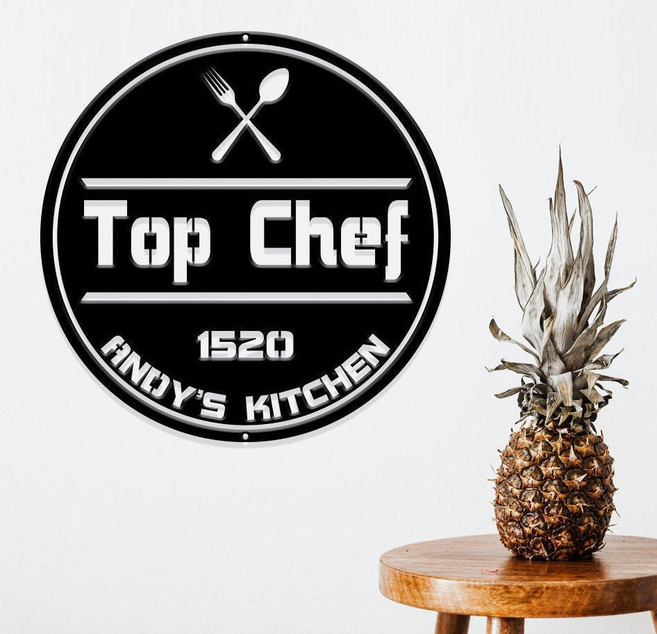 Top Chef Sign, Personalized Kitchen Sign, Kitchen Wall Sign, Kitchen Metal Signs, Custom Metal Cooking Decor, Chef Sign Laser Cut Metal Signs Custom Gift Ideas