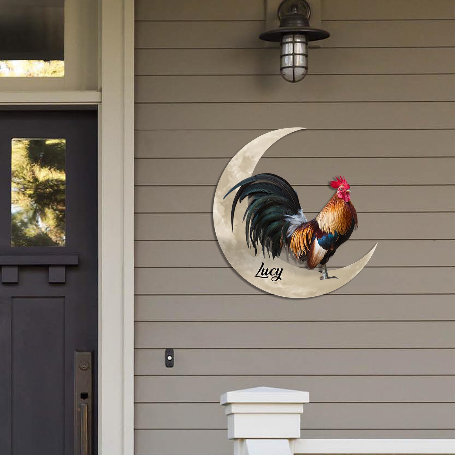 Rooster Chicken And Moon Funny Personalized Cut Metal Sign, Custom Christmas Gift Wall Decoration For Farmer Laser Cut Metal Signs Custom Gift Ideas