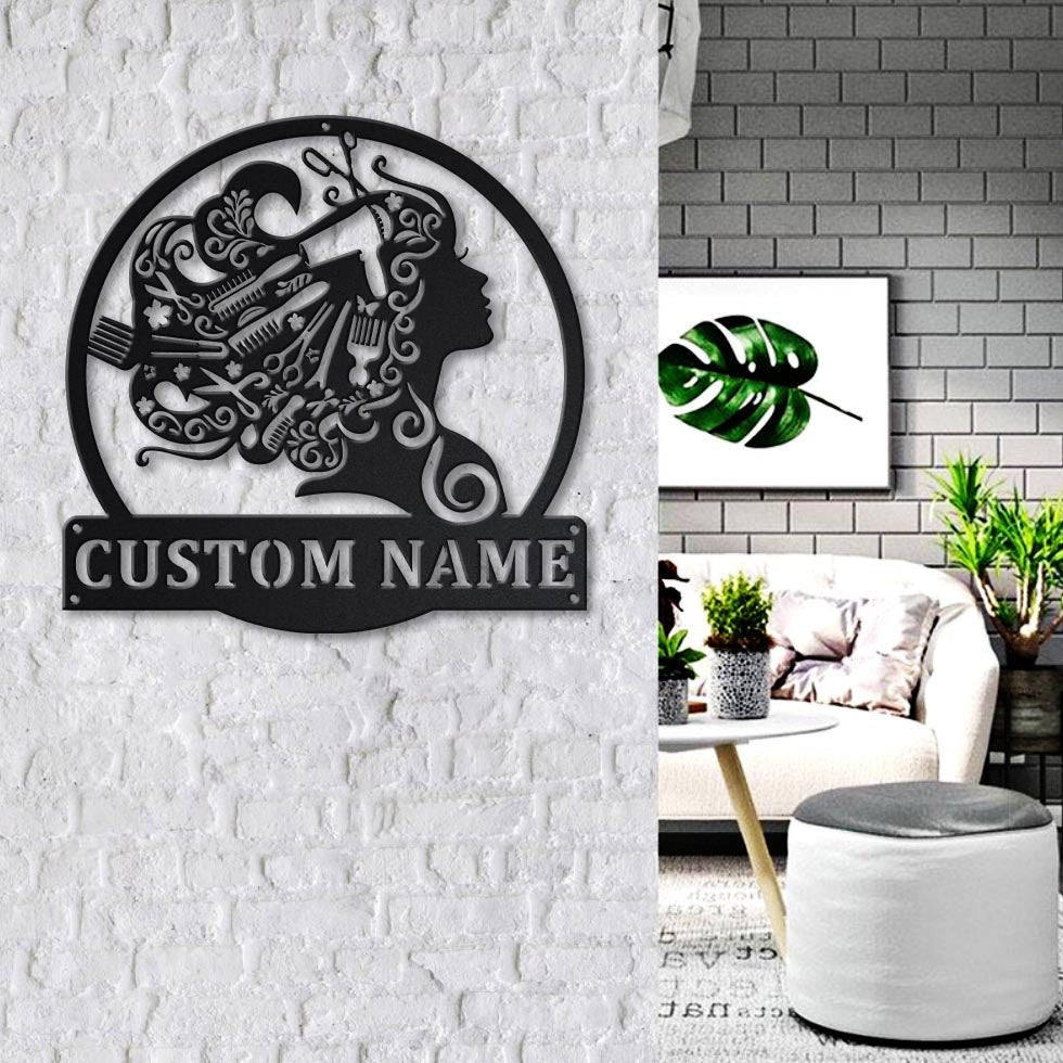 Beauty Salon Hair Monogram Personalized Metal House Sign