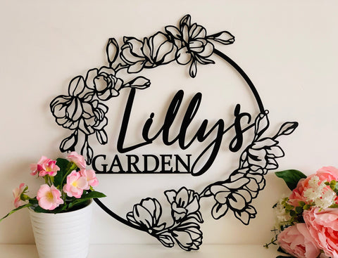 Personalized Flower Garden Name Sign Custom Metal Wall Art Gift For Gardener Decorative Hanging Outdoor Decor Flower Sign Plaque Moms Garden Laser Cut Metal Signs Custom Gift Ideas