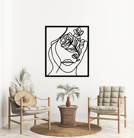 Woman Face One Line Abstract (Rectangle) Wall Art Decor Cut Metal Sign Laser Cut Metal Signs Custom Gift Ideas