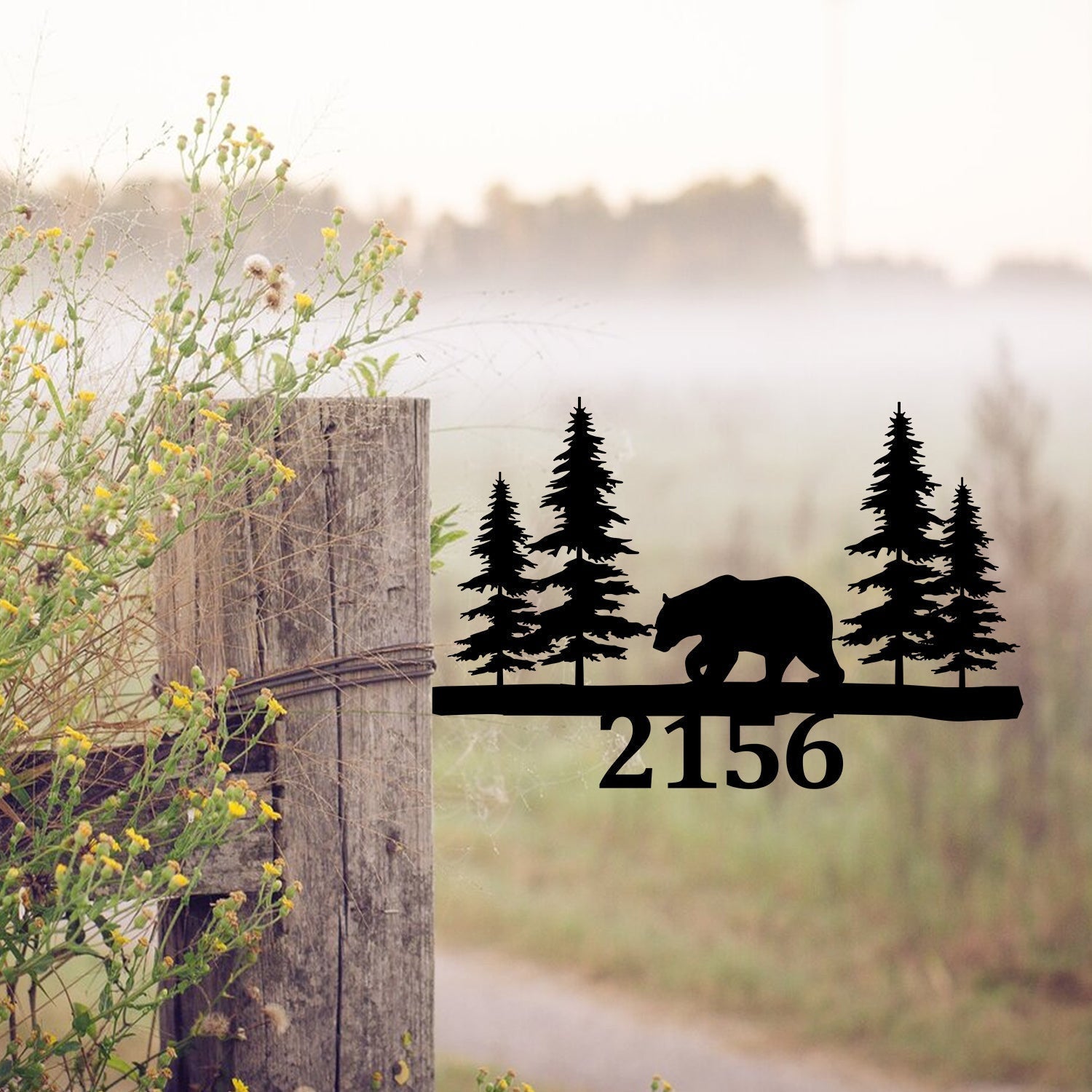 Personalized Address Bear Metal Tree Stake, Bear Animals Metal Sign Laser Cut Metal Signs Custom Gift Ideas