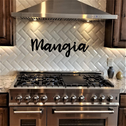 Mangia Sign Kitchen Metal Wall Art, Mangia Kitchen Sign, Italian Kitchen Decor, Eat Sign Kitchen Wall Decor, Italian Gifts Wall Words Laser Cut Metal Signs Custom Gift Ideas