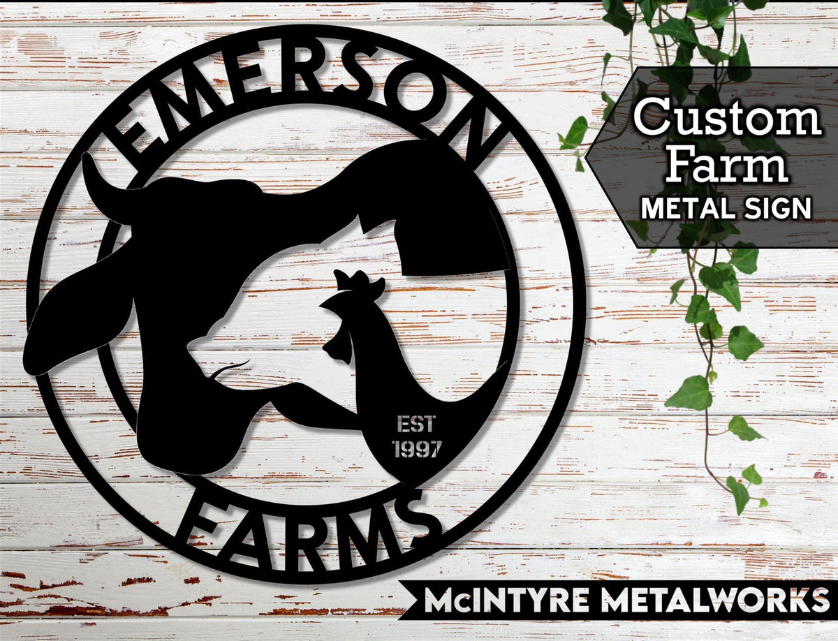 Custom Farm Sign, Metal Sign, Family Name Sign, Personalized Farm Sign, Cow, Pig, And Chicken Laser Cut Metal Signs Custom Gift Ideas