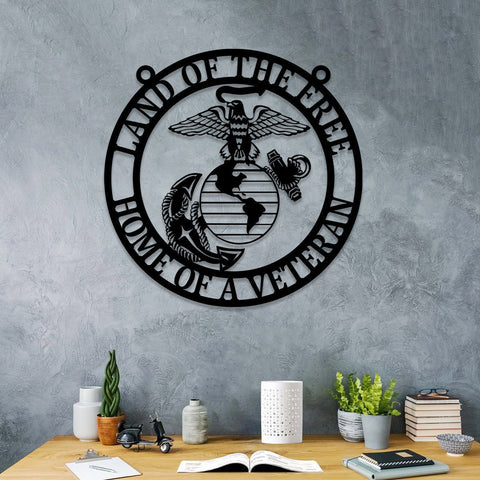 Personalized Land Of The Free Home Of A Veteran Us Marines Metal Sign, Metal Laser Cut Metal Signs Custom Gift Ideas