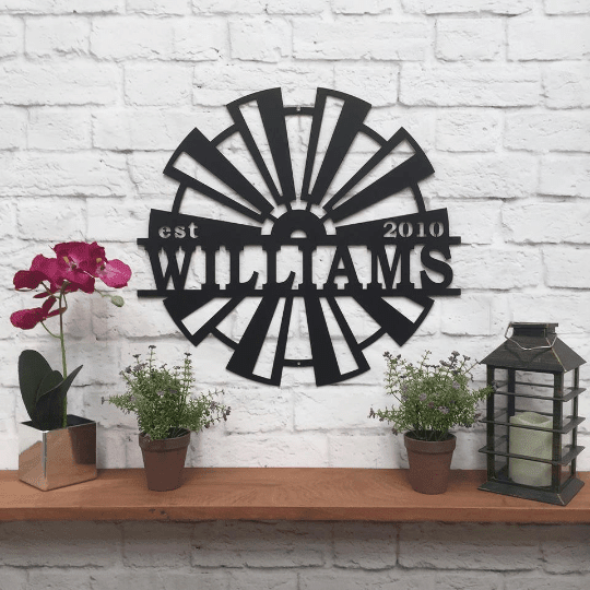 Windmill Metal Name Established Sign, Cut Metal Sign, Metal Wall Art, Metal House Sign Laser Cut Metal Signs Custom Gift Ideas