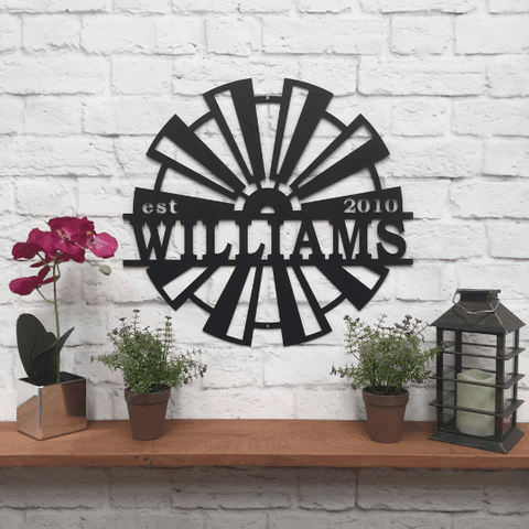 Windmill Metal Name Established Sign, Cut Metal Sign, Metal Wall Art, Metal House Sign Laser Cut Metal Signs Custom Gift Ideas