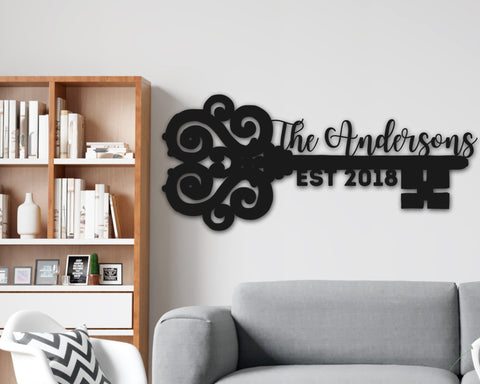 Personalized Family Name Sign, Last Name Metal Sign, Skeleton Key Name Sign, Custom Metal Monogram, Established Sign For Wedding Gift Laser Cut Metal Signs Custom Gift Ideas