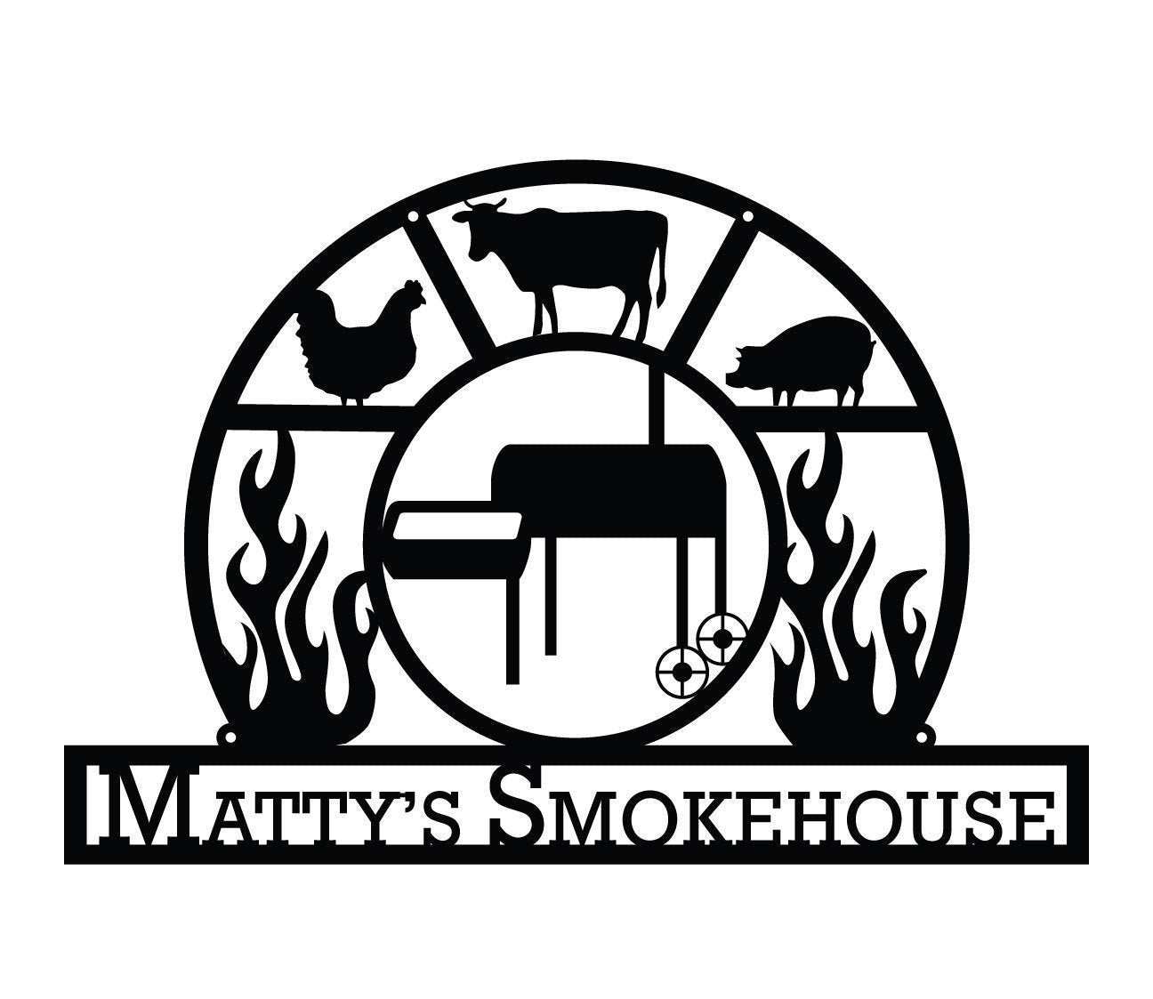 Custom Smokehouse Bbq Metal Sign, Personalized Flaming Grill, Barbeque, Barbecue, Smoker Decor, Green Egg, Traeger, Outdoor Sign, Bbq Grill Laser Cut Metal Signs Custom Gift Ideas