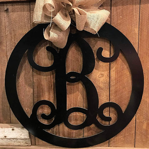 Monogram Family Door Hanger Decor Single Letter Personalized Metal Acm Decor Vine Script Font Custom Letter Sign Door Wreaths Laser Cut Metal Signs Custom Gift Ideas