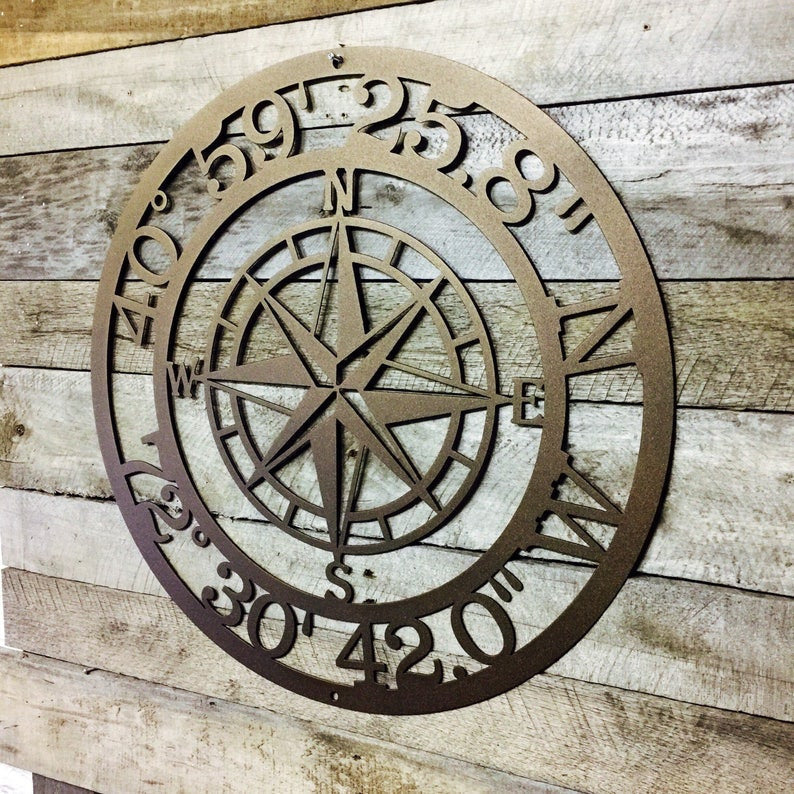 Gps Coordinates Sign, Nautical Compass, Metal Wall Art, Latitude Longitude, Custom Metal Sign, Address Sign, Exclusive Design Of Hsa Laser Cut Metal Signs Custom Gift Ideas