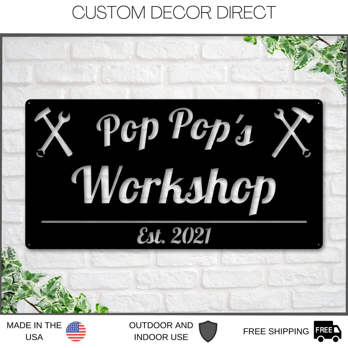 Fathers Day Personalized Sign, Pop Pop's Workshop Sign, Crescent Wrench & Hammer Art, Gifts For Pop Pop, Custom Workshop Sign, Gift For Dad Laser Cut Metal Signs Custom Gift Ideas