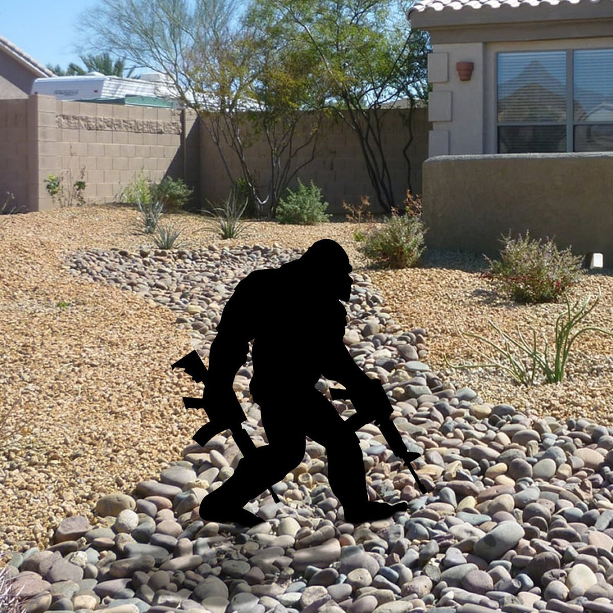 Bigfoot Holding Ar14 Metal Garden Art, Veteran Yard Sign, Military Decor Laser Cut Metal Signs Custom Gift Ideas