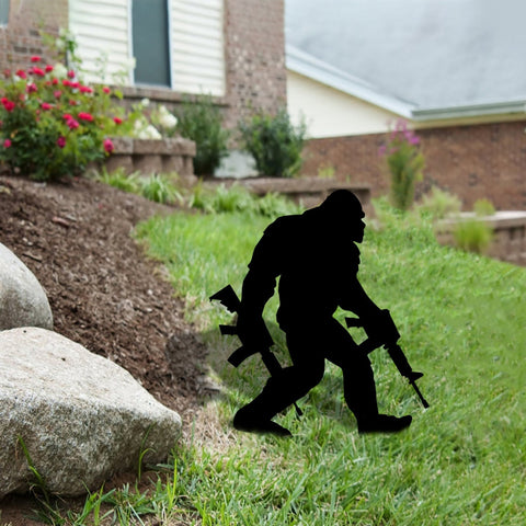 Bigfoot Holding Ar14 Metal Garden Art, Veteran Yard Sign, Military Decor Laser Cut Metal Signs Custom Gift Ideas