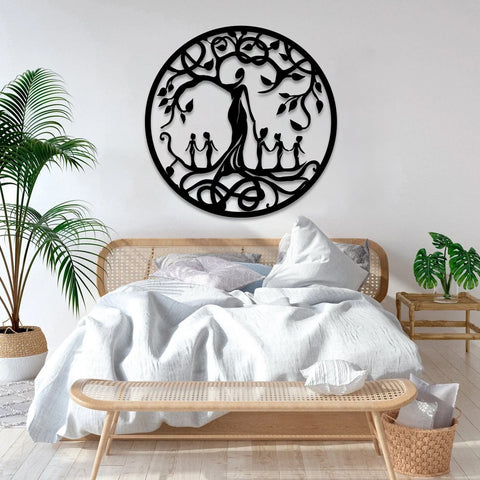 Mom And Five Kids Tree Of Life Metal Sign, Wall Hanging Gift For Mom Laser Cut Metal Signs Custom Gift Ideas
