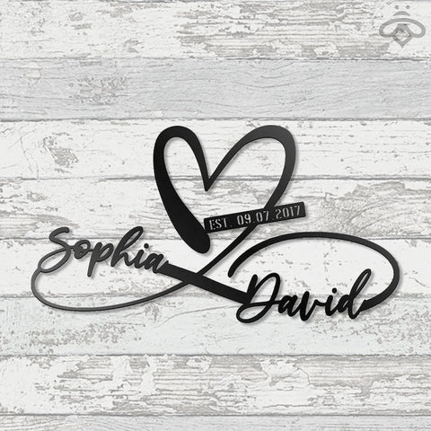 Custom Name And Date Metal Wall Art, Personalized Heart And Infinity Name Sign Decoration For Living Room Wedding Home Decor Laser Cut Metal Signs Custom Gift Ideas