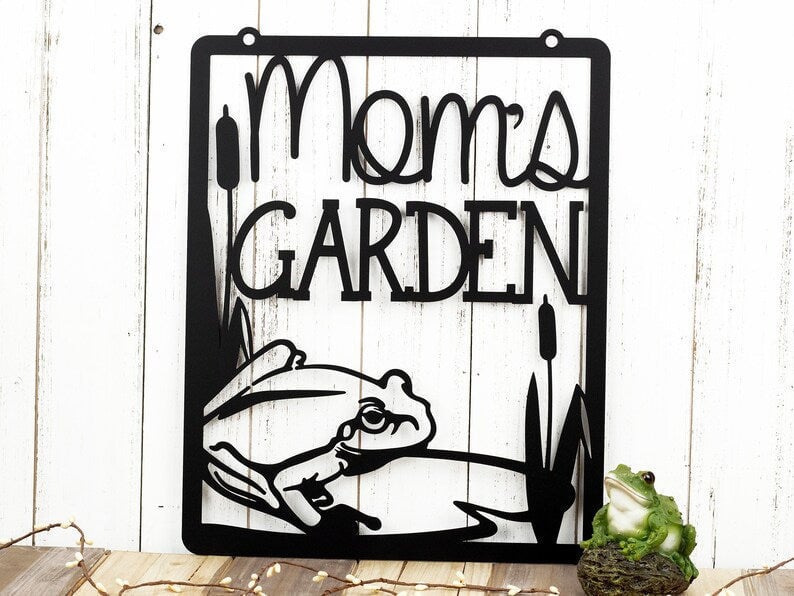 Mom's Garden Frog Personalized Cut Metal Sign Laser Cut Metal Signs Custom Gift Ideas