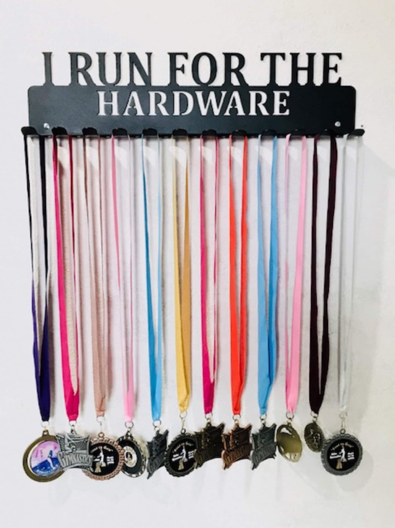 Running Marathon I Run For The Hardware Medal Hanger Holder Display Rack 12 Hooks, Cut Metal Sign, Metal Wall Art Laser Cut Metal Signs Custom Gift Ideas