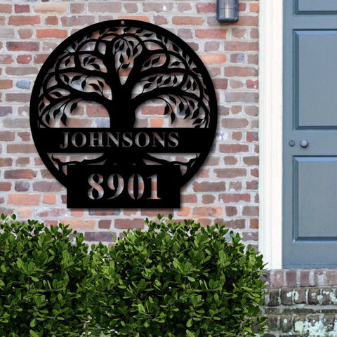 Tree of Life Custom Family Last Name And Number Personalized Metal House Sign