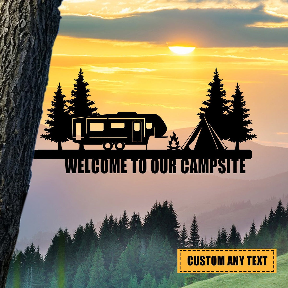 Customized Recreational Vehicle Camping Tree Stake, Garden Metal Art Laser Cut Metal Signs Custom Gift Ideas