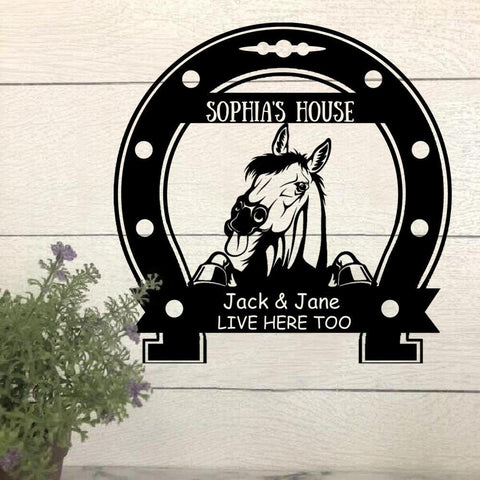 Horse Lovers Personalized Metal Sign Horse's House Human Live Here Too Laser Cut Metal Signs Custom Gift Ideas