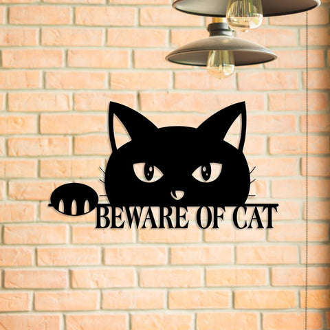 Personalized Beware Of Cat Funny Metal Sign, Custom Pet Metal Art, Wall Decor, Metal Laser Cut Metal Signs Custom Gift Ideas