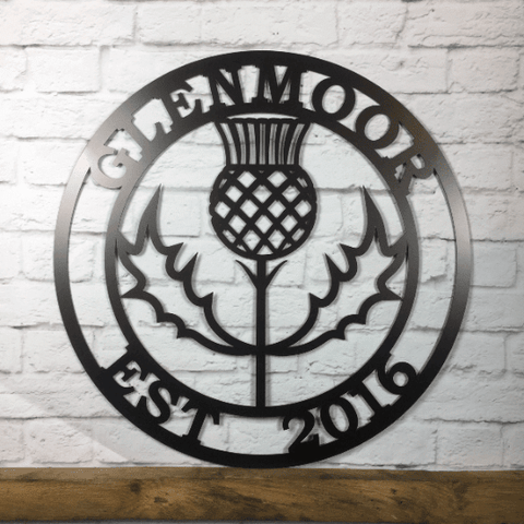 Scottish Thistle Family Last Name Sign, Cut Metal Sign, Metal Wall Art, Metal House Sign Laser Cut Metal Signs Custom Gift Ideas