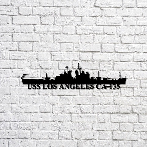 Uss Los Angeles Ca135 Navy Ship Metal Sign, Memory Wall Metal Sign Gift For Navy Veteran, Navy Ships Silhouette Metal Sign Laser Cut Metal Signs Custom Gift Ideas