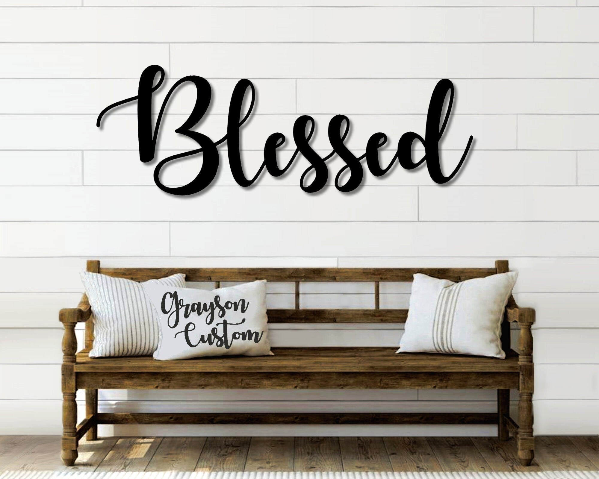Blessed Script Metal Word Sign, Rustic Metal Blessed Sign, Farmhouse Decor, Housewarming Gift, Metal Wall Art, Steel Word Art Laser Cut Metal Signs Custom Gift Ideas