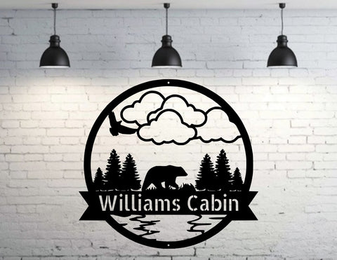 Personalized Bear Metal Sign, Bear In Woods Cabin Sign, Family Name Black Bear Sign, Personalized Bear Sign, Laser Cut Metal Signs Custom Gift Ideas