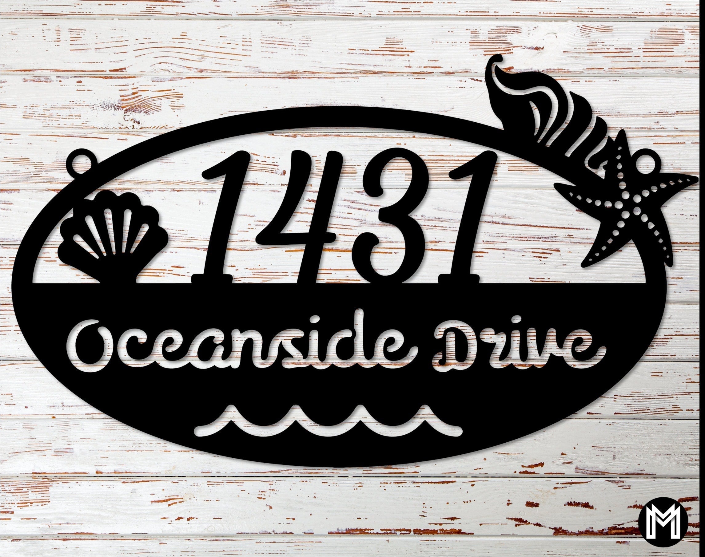 Hanging Beach House Address Sign, Nautical, Seashells, Mermaid, Tropical Custom Metal Address Sign, Beach House Decor, Laser Cut Metal Signs Custom Gift Ideas