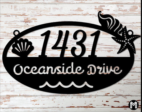 Hanging Beach House Address Sign, Nautical, Seashells, Mermaid, Tropical Custom Metal Address Sign, Beach House Decor, Laser Cut Metal Signs Custom Gift Ideas
