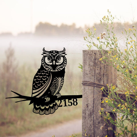 Personalized Address Owl Metal Tree Stake, Owl Bird Decor Laser Cut Metal Signs Custom Gift Ideas