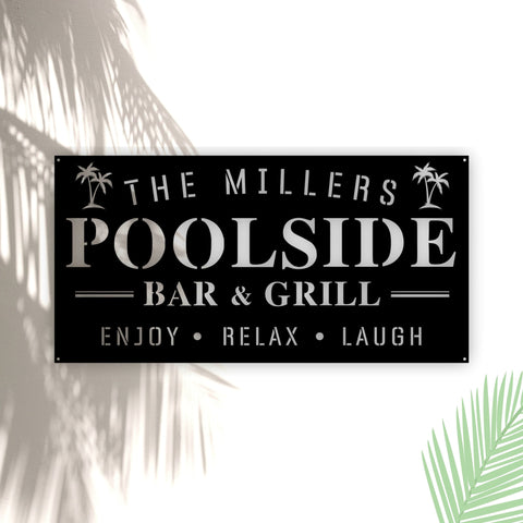 Custom Name Poolside Bar And Grill Metal Sign,pool And Bar, Tiki Bar, Bar And Grill, Pool Oasis Personalized Sign For Pool Bar Patio Decor Laser Cut Metal Signs Custom Gift Ideas